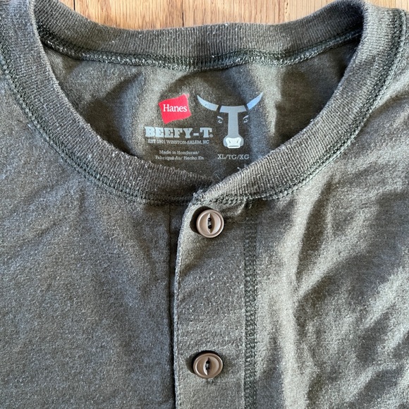 Men’s Olive green Henley Top Oversized Long Sleeve men’s XL - Picture 3 of 7